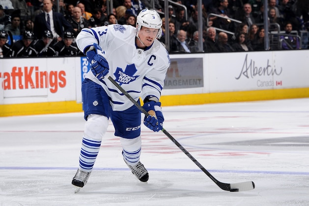 LOS ANGELES, CA - JANUARY 12: Dion Phaneuf #3 of the Toronto Maple Leafs handles the puck during a game against the Los Angeles Kings at STAPLES Center on January 12, 2015 in Los Angeles, California. (Photo by Juan Ocampo/NHLI via Getty Images) LOS ANGELES, CA - JANUARY 12: Dion Phaneuf #3 of the Toronto Maple Leafs handles the puck during a game against the Los Angeles Kings at STAPLES Center on January 12, 2015 in Los Angeles, California. (Photo by Juan Ocampo/NHLI via Getty Images)