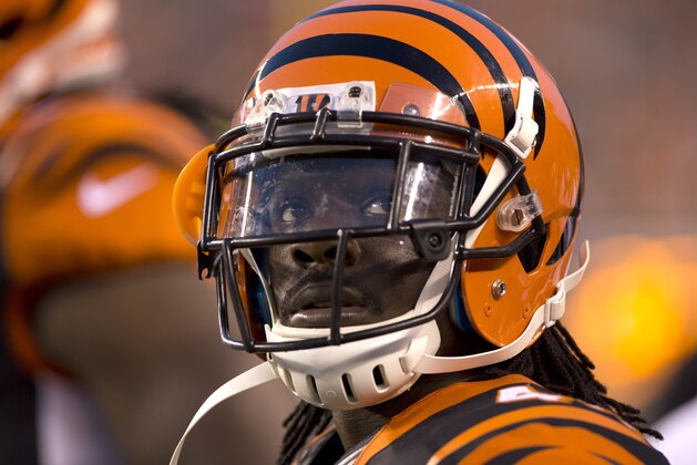 Aug 28, 2014; Cincinnati, OH, USA; Cincinnati Bengals cornerback Victor Hampton (44) on the sidelines during the second quarter against the Indianapolis Colts at Paul Brown Stadium. Mandatory Credit: Aaron Doster-USA TODAY Sports