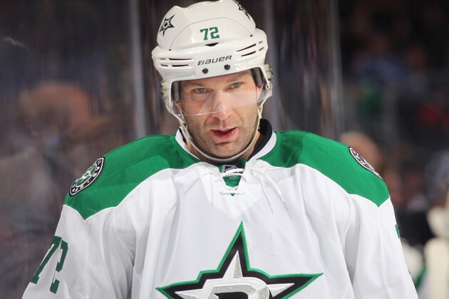 DENVER, CO - FEBRUARY 14:  Erik Cole #72 of the Dallas Stars skates during a break in the action against the Colorado Avalanche at the Pepsi Center on February 14, 2015 in Denver, Colorado.  (Photo by Michael Martin/NHLI via Getty Images)