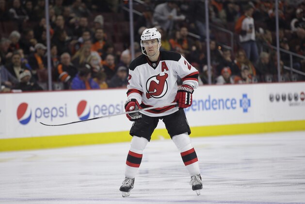 New Jersey Devils' Marek Zidlicky in action during an NHL hockey game against the Philadelphia Flyers, Thursday, Dec. 11, 2014, in Philadelphia. (AP Photo/Matt Slocum)