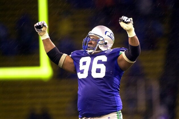 FILE- In this Dec. 16, 2000, file photo, Seattle Seahawks defensive tackle Cortez Kennedy (96) celebrates Seattle's 27-24 victory over the Oakland Raiders in an NFL football game in Seattle. Kennedy was elected to the Pro Football Hall of Fame on  Saturday, Feb. 4, 2012. (AP Photo/Cheryl Hatch, File)