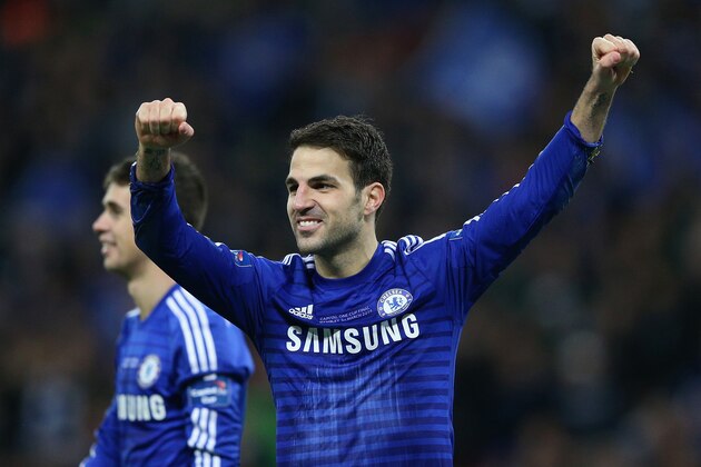 LONDON, ENGLAND - MARCH 01:  Cesc Fabregas of Chelsea celerates during the Capital One Cup Final match between Chelsea and Tottenham Hotspur at Wembley Stadium on March 1, 2015 in London, England.  (Photo by Clive Mason/Getty Images)