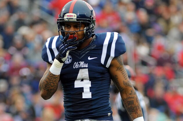Nov 16, 2013; Oxford, MS, USA; Mississippi Rebels linebacker Denzel Nkemdiche (4) during the first half against the Troy Trojans at Vaught-Hemingway Stadium. Mandatory Credit: Justin Ford-USA TODAY Sports