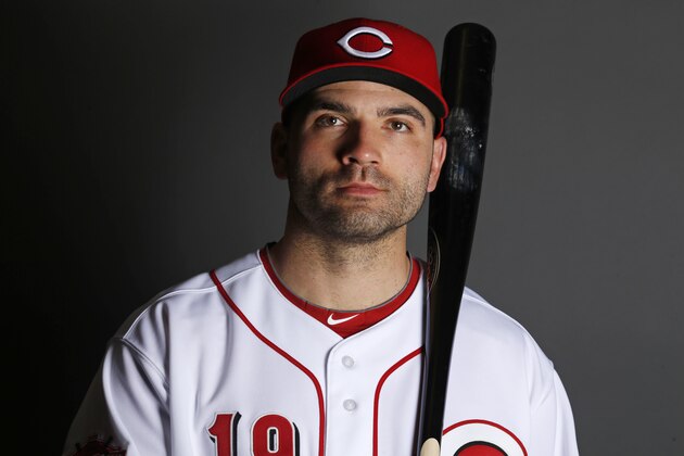 This is a 2015 photo of Joey Votto of the Cincinnati Reds. This image reflects the Cincinnati Reds roster as of Thursday, Feb. 26, 2015. (AP Photo/John Locher)