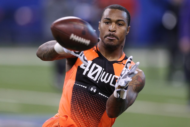 Feb 21, 2015; Indianapolis, IN, USA; Arizona State Sun Devils wide receiver Jaelen Strong catches a pass during the 2015 NFL Combine at Lucas Oil Stadium. Mandatory Credit: Brian Spurlock-USA TODAY Sports