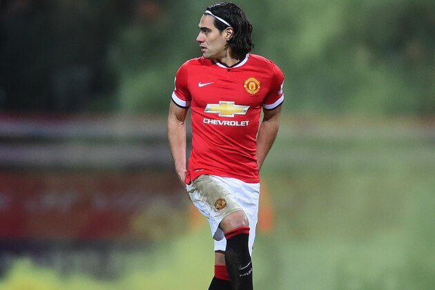 PRESTON, ENGLAND - FEBRUARY 16:  Radamel Falcao of Manchester United looks on during the FA Cup Fifth round match between Preston North End and Manchester United at Deepdale on February 16, 2015 in Preston, England  (Photo by Michael Regan/Getty Images)