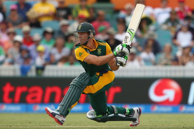 CANBERRA, AUSTRALIA - MARCH 03:  AB de Villiers of South Africa bats during the 2015 ICC Cricket World Cup match between South Africa and Ireland at Manuka Oval on March 3, 2015 in Canberra, Australia.  (Photo by Mark Kolbe/Getty Images)