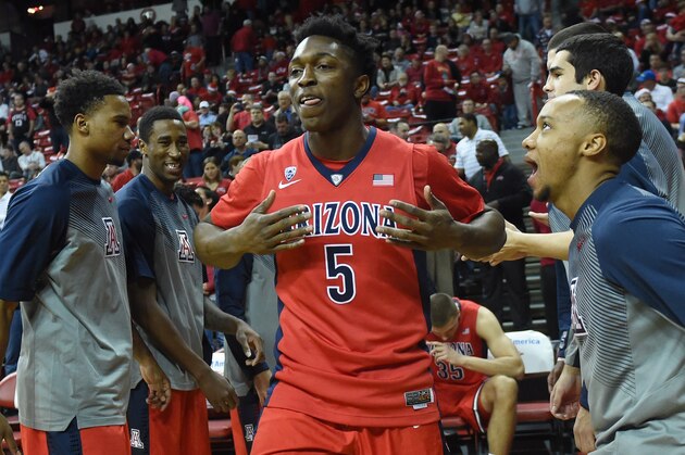 LAS VEGAS, NV - DECEMBER 23:  Stanley Johnson #5 of the Arizona Wildcats is introduced before a game against the UNLV Rebels at the Thomas & Mack Center on December 23, 2014 in Las Vegas, Nevada. UNLV won 71-67.  (Photo by Ethan Miller/Getty Images)