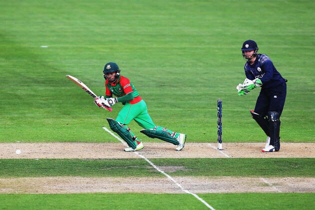 NELSON, NEW ZEALAND - MARCH 05: Mushfiqur Rahim of Bangladesh works the ball away for four runs during the 2015 ICC Cricket World Cup match between Bangladesh and Scotland at Saxton Field on March 5, 2015 in Nelson, New Zealand.  (Photo by Hannah Peters/Getty Images)