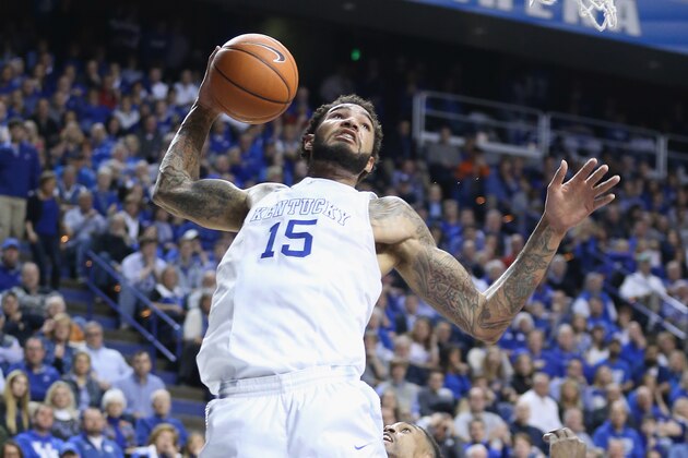 LEXINGTON, KY - FEBRUARY 28:  Willie Cauley-Stein #15 of the Kentucky Wildcats grabs a rebound during the game against the Arkansas Razorbacks at Rupp Arena on February 28, 2015 in Lexington, Kentucky.  (Photo by Andy Lyons/Getty Images)