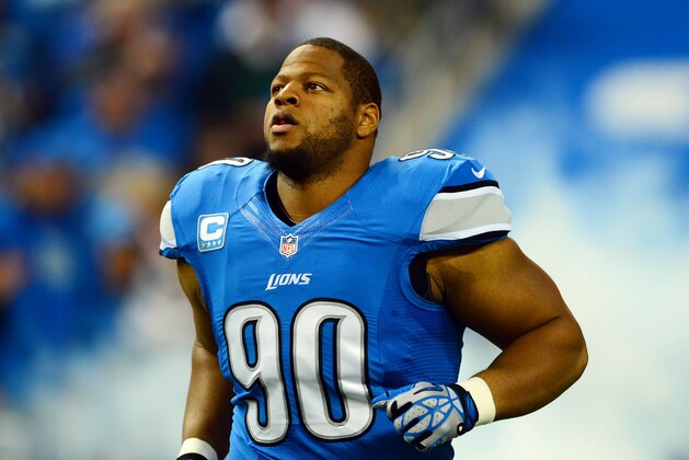 Oct 27, 2013; Detroit, MI, USA; Detroit Lions defensive tackle Ndamukong Suh (90) before the game against the Dallas Cowboys at Ford Field. Mandatory Credit: Andrew Weber-USA TODAY Sports