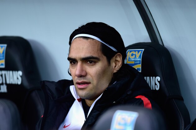 SWANSEA, WALES - FEBRUARY 21:  Manchester United player Radamel Falcao looks on from the substitutes bench before the Barclays Premier League match between Swansea City and Manchester United at Liberty Stadium on February 21, 2015 in Swansea, Wales.  (Photo by Stu Forster/Getty Images)