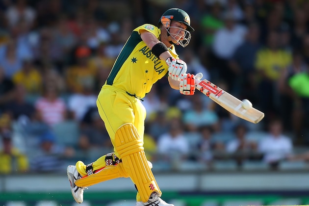 PERTH, AUSTRALIA - MARCH 04: David Warner of Australia bats during the 2015 ICC Cricket World Cup match between Australia and Afghanistan at WACA on March 4, 2015 in Perth, Australia.  (Photo by Paul Kane/Getty Images)