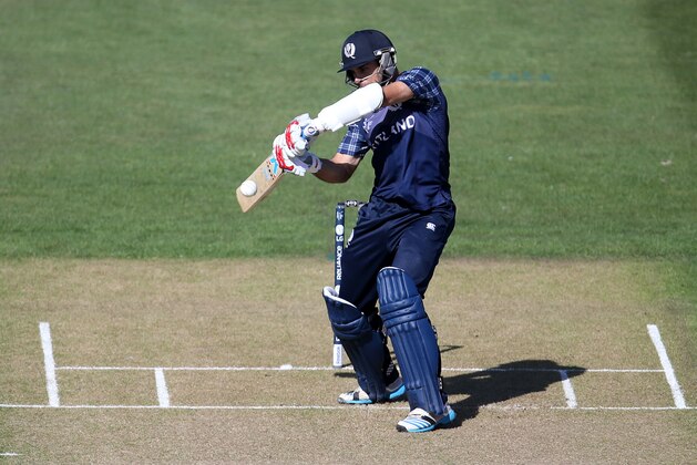 Scotland's Kyle Coetzer plays a shot during their Cricket World Cup Pool A match against Afghanistan in Dunedin, New Zealand, Thursday, Feb. 26, 2015. (AP Photo/Dianne Manson)