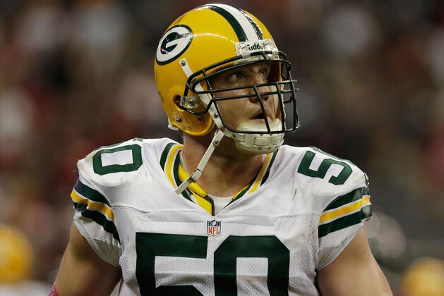 HOUSTON, TX - OCTOBER 14:  A.J. Hawk #50 of the Green Bay Packers is seen on the field against the Houston Texans at Reliant Stadium at Reliant Stadium on October 14, 2012 in Houston, Texas.  (Photo by Scott Halleran/Getty Images)