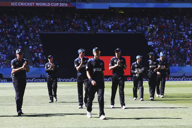 AUCKLAND, NEW ZEALAND - FEBRUARY 28:  Trent Boult of New Zealand leads his team from the ground after taking 5/27 during the 2015 ICC Cricket World Cup match between Australia and New Zealand at Eden Park on February 28, 2015 in Auckland, New Zealand.  (Photo by Ryan Pierse/Getty Images)