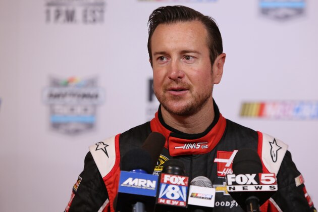 DAYTONA BEACH, FL - FEBRUARY 12:  NASCAR Sprint Cup driver Kurt Busch speaks to the media during the 2015 NASCAR Media Day at Daytona International Speedway on February 12, 2015 in Daytona Beach, Florida.  (Photo by Jerry Markland/Getty Images)