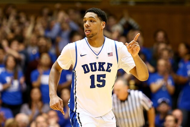 DURHAM, NC - DECEMBER 15:  Jahlil Okafor #15 of the Duke Blue Devils during their game at Cameron Indoor Stadium on December 15, 2014 in Durham, North Carolina.  (Photo by Streeter Lecka/Getty Images)