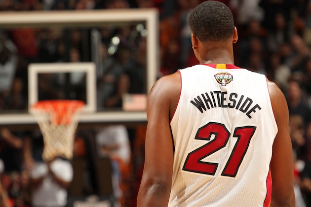 MIAMI, FL - MARCH 4:  Hassan Whiteside #21 of the Miami Heat during the game against the Los Angeles Lakers on March 4, 2015 at American Airlines Arena in Miami, Florida.  NOTE TO USER: User expressly acknowledges and agrees that, by downloading and or using this Photograph, user is consenting to the terms and conditions of the Getty Images License Agreement. Mandatory Copyright Notice: Copyright 2015 NBAE (Photo by Issac Baldizon/NBAE via Getty Images)