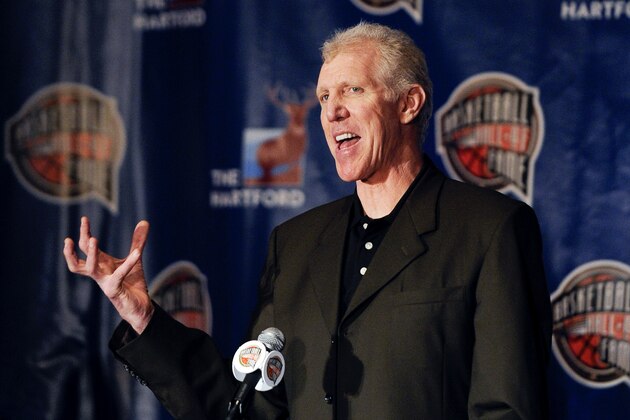 FILE - This April 5, 2010, file photo shows Bill Walton speaking during the Naismith Memorial Basketball Hall of Fame class announcement, in Indianapolis. The date the streak ended is burned in Walton's memory. He spits it out with distaste when asked what he recalls most about UCLA's NCAA-record 88-game winning streak. (AP Photo/Mark J. Terrill, File)