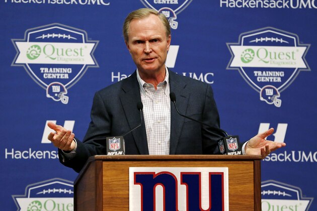 New York Giants Co-owner John Mara speaks during an NFL football news conference, Tuesday, Dec. 30, 2014, in East Rutherford, N.J. Mara announced that coach Tom Coughlin will return for a 12th season and Jerry Reese will be back as GM despite an