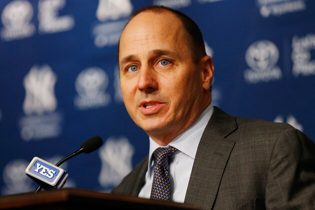 NEW YORK, NY - DECEMBER 20:  General Manager Brian Cashman speaks to the media during Carlos Beltran's introductory press conference at Yankee Stadium on December 20, 2013 in the Bronx borough of New York City.  (Photo by Mike Stobe/Getty Images)