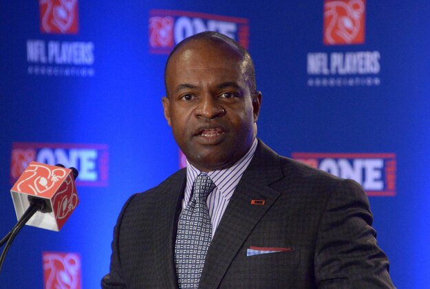 Jan 29, 2015; Phoenix, AZ, USA; NFLPA executive director DeMaurice Smith speaks during a press conference at Phoenix Convention Center. Mandatory Credit: Kirby Lee-USA TODAY Sports