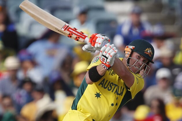 Australia's David Warner bats during their Cricket World Cup Pool A match against Afghanistan in Perth, Australia, Wednesday, March 4, 2015. (AP Photo Theron Kirkman)