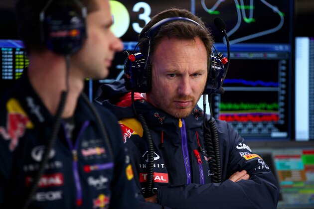 JEREZ DE LA FRONTERA, SPAIN - FEBRUARY 03:  Infiniti Red Bull Racing Team Principal Christian Horner looks on in the garage during day three of Formula One Winter Testing at Circuito de Jerez on February 3, 2015 in Jerez de la Frontera, Spain.  (Photo by Mark Thompson/Getty Images)