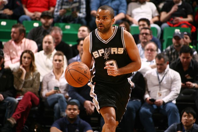 SALT LAKE CITY, UT - FEBRUARY 23:  Tony Parker #9 of the San Antonio Spurs brings the ball up court against the Utah Jazz on February 23, 2015 at EnergySolutions Arena in Salt Lake City, Utah. NOTE TO USER: User expressly acknowledges and agrees that, by downloading and or using this photograph, User is consenting to the terms and conditions of the Getty Images License Agreement.  Mandatory Copyright Notice:  Copyright 2015 NBAE (Photo by Melissa Majchrzak/NBAE via Getty Images)