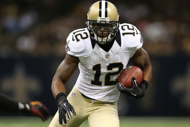 NEW ORLEANS, LA - SEPTEMBER 09:  Marques Colston #12 of the New Orleans Saints at Mercedes-Benz Superdome on September 9, 2012 in New Orleans, Louisiana.  (Photo by Ronald Martinez/Getty Images)