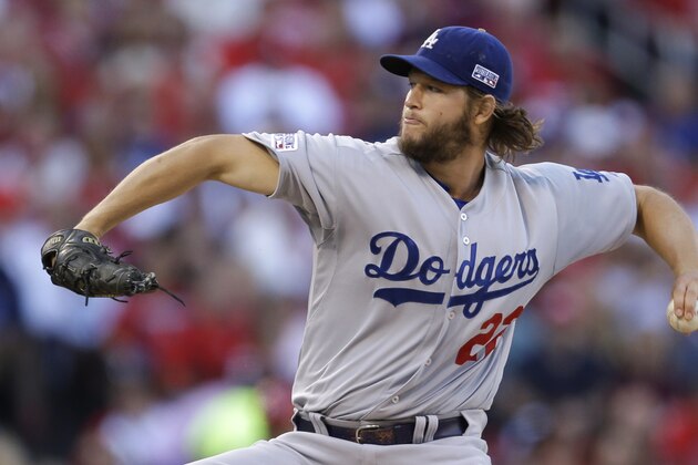 Los Angeles Dodgers starting pitcher Clayton Kershaw throws a pitch during the second inning of Game 4 of baseball's NL Division Series against the St. Louis Cardinals, Tuesday, Oct. 7, 2014, in St. Louis. (AP Photo/Jeff Roberson)