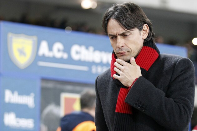 AC Milan coach Filippo Inzaghi arrives prior to the start of a Serie A soccer match between Chievo and AC Milan at Bentegodi stadium in Verona, Italy, Saturday, Feb. 28, 2015. (AP Photo/Felice Calabro')