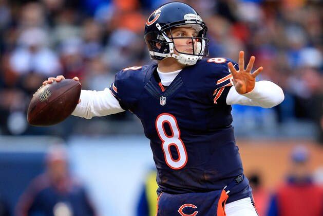 CHICAGO, IL - DECEMBER 21:  Quarterback Jimmy Clausen #8 of the Chicago Bears in action during the game against the Detroit Lions at Soldier Field on December 21, 2014 in Chicago, Illinois.  (Photo by Jamie Squire/Getty Images)