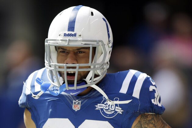 FILE - In this Sept. 15, 2013, file photo, Indianapolis Colts safety LaRon Landry runs onto the field before an NFL football game against the Miami Dolphins in Indianapolis. Landry has been suspended four games without pay for violating the NFL's performance-enhancing substance policy, the league announced, Monday, Sept. 29, 2014. (AP Photo/AJ Mast, File)