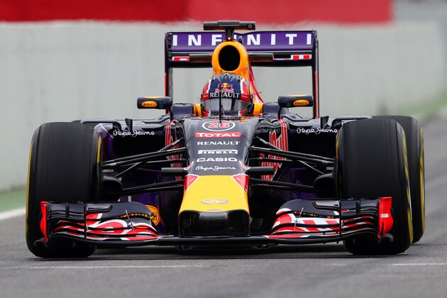 MONTMELO, SPAIN - MARCH 03:  Daniil Kvyat of Russia and Infiniti Red Bull Racing drives during day two of Red Bull Racing filming at Circuit de Catalunya on March 3, 2015 in Montmelo, Spain.  (Photo by Mark Thompson/Getty Images)