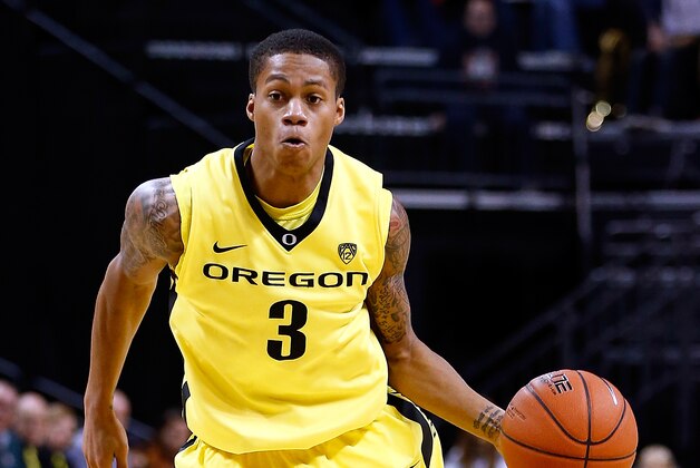EUGENE, OR - NOVEMBER 29:  Joseph Young #3 of the Oregon Ducks drives against  the Pacific Tigers on November 29, 2013 at Matthew Knight Arena in Eugene, Oregon.  (Photo by Jonathan Ferrey/Getty Images)