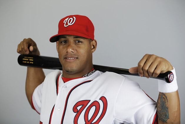 This is a 2015 photo of Yunel Escobar of the Washington Nationals baseball team. This image reflects the 2015 active roster as of Sunday, March 1, 2015 when this image was taken. (AP Photo/David Goldman)