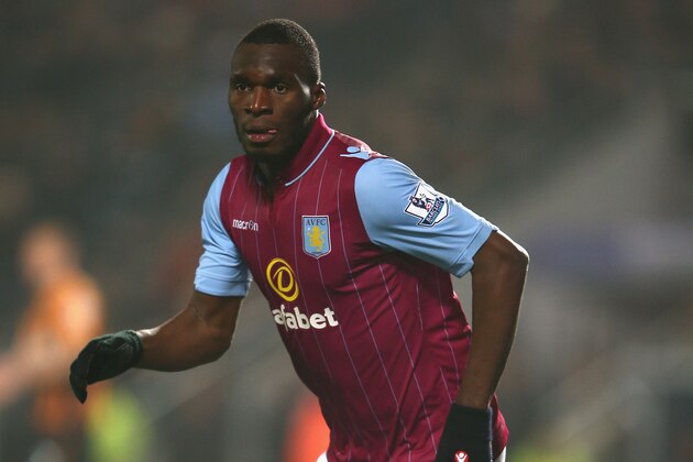 HULL, ENGLAND - FEBRUARY 10:   Christian Benteke of Aston Villa in action during the Barclays Premier League match between Hull City and Aston Villa at KC Stadium on February 10, 2015 in Hull, England.  (Photo by Mark Thompson/Getty Images)