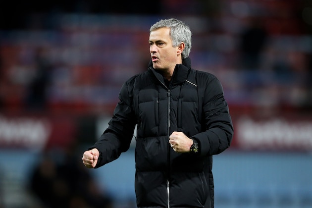 LONDON, ENGLAND - MARCH 04:  Jose Mourinho the manager of Chelsea celebrates his team's 1-0 victory during the Barclays Premier League match between West Ham and Chelsea at the Boleyn Ground on March 4, 2015 in London, England.  (Photo by Paul Gilham/Getty Images)