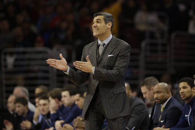Villanova's Jay Wright in action during an NCAA college basketball game against St. John's, Saturday, March 7, 2015, in Philadelphia. (AP Photo/Matt Slocum)