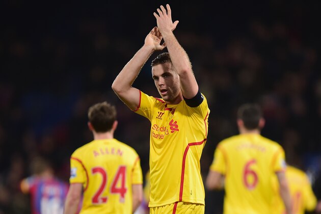 LONDON, ENGLAND - FEBRUARY 14:  Jordan Henderson of Liverpool celebrates victory after the FA Cup fifth round match between Crystal Palace and Liverpool at Selhurst Park on February 14, 2015 in London, England.  (Photo by Jamie McDonald/Getty Images)