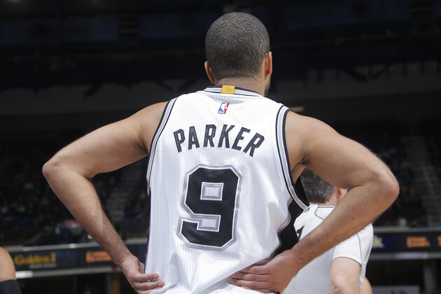 SACRAMENTO, CA - FEBRUARY 27: Tony Parker #9 of the San Antonio Spurs looks on during the game againstthe Sacramento Kings on February 27, 2015 at Sleep Train Arena in Sacramento, California. NOTE TO USER: User expressly acknowledges and agrees that, by downloading and or using this photograph, User is consenting to the terms and conditions of the Getty Images Agreement. Mandatory Copyright Notice: Copyright 2015 NBAE (Photo by Rocky Widner/NBAE via Getty Images)