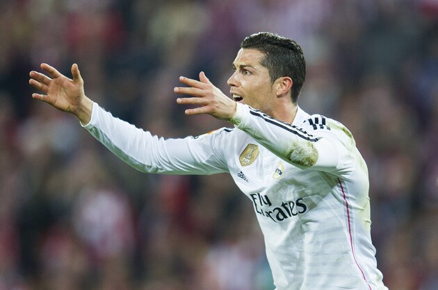 BILBAO, SPAIN - MARCH 07:  Cristiano Ronaldo of Real Madrid reacts during the La Liga match between Athletic Club Bilbao and Real Madrid CF at San Mames Stadium on March 7, 2015 in Bilbao, Spain.  (Photo by Juan Manuel Serrano Arce/Getty Images)