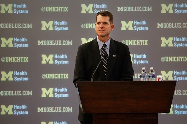 ANN ARBOR, MI - DECEMBER 30: Jim Harbaugh speaks as he is introduced as the new Head Coach of the University of Michigan football team at the Junge Family Champions Center on December 30, 2014 in Ann Arbor, Michigan. (Photo by Gregory Shamus/Getty Images) ANN ARBOR, MI - DECEMBER 30: Jim Harbaugh speaks as he is introduced as the new Head Coach of the University of Michigan football team at the Junge Family Champions Center on December 30, 2014 in Ann Arbor, Michigan. (Photo by Gregory Shamus/Getty Images)
