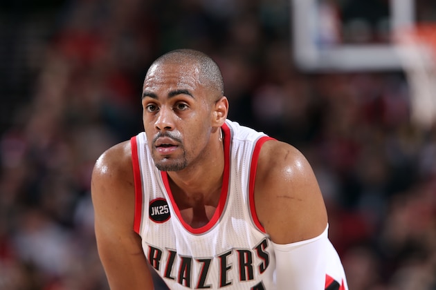 PORTLAND, OR - FEBRUARY 25: Arron Afflalo #4 of the Portland Trail Blazers stands on the court during a game against the San Antonio Spurs on February 25, 2015 at the Moda Center in Portland, Oregon. NOTE TO USER: User expressly acknowledges and agrees that, by downloading and or using this Photograph, user is consenting to the terms and conditions of the Getty Images License Agreement. Mandatory Copyright Notice: Copyright 2015 NBAE (Photo by Sam Forencich/NBAE via Getty Images)