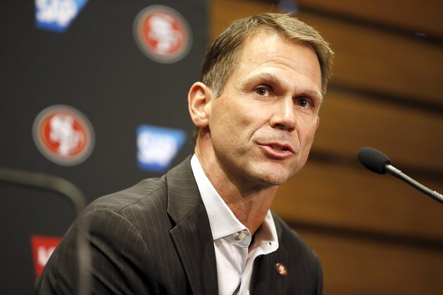 San Francisco 49ers general manager Trent Baalke speaks during a news conference at 49ers football headquarters in Santa Clara, Calif., on Monday, Dec. 29, 2014. (AP Photo/Tony Avelar)