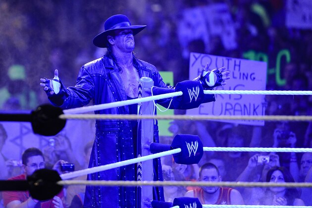 WWE Superstar Undertaker during WrestleMania XXVII at the Georgia Dome in Atlanta, Georgia on Sunday, April 3, 2011. (Paul Abell/AP Images for WWE Corp.)
