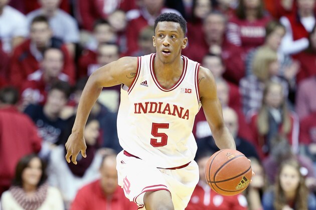 BLOOMINGTON, IN - FEBRUARY 15:  Troy Williams #5 of the Indiana Hoosiers dribbles the ball during the game against the Minnesota Golden Golphers at Assembly Hall on February 15, 2015 in Bloomington, Indiana.  (Photo by Andy Lyons/Getty Images)
