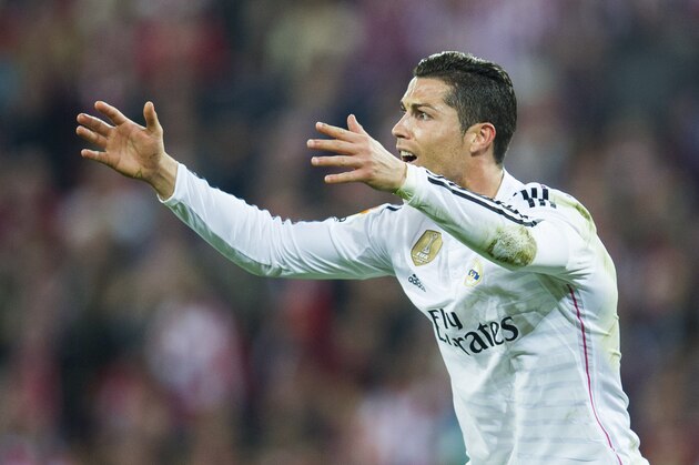 BILBAO, SPAIN - MARCH 07:  Cristiano Ronaldo of Real Madrid reacts during the La Liga match between Athletic Club Bilbao and Real Madrid CF at San Mames Stadium on March 7, 2015 in Bilbao, Spain.  (Photo by Juan Manuel Serrano Arce/Getty Images)